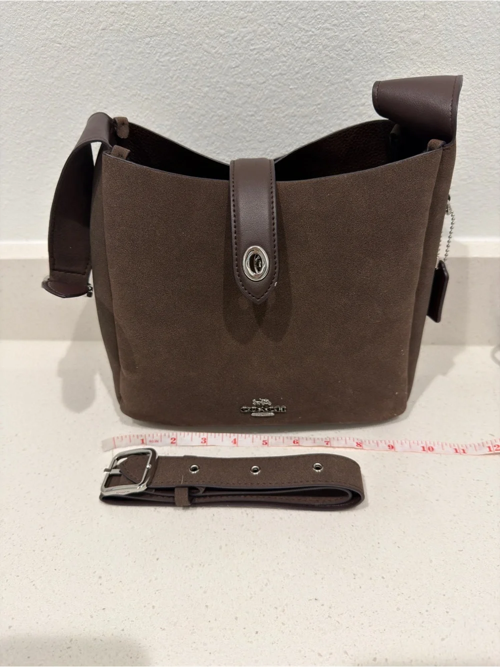 Coach Brown Suede Messenger Bag with Adjustable Strap